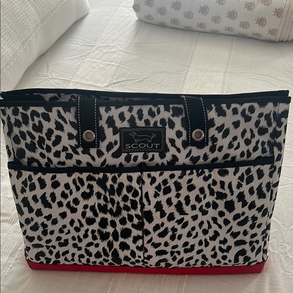 Scout Black and White Tote with Bold Leopard Print